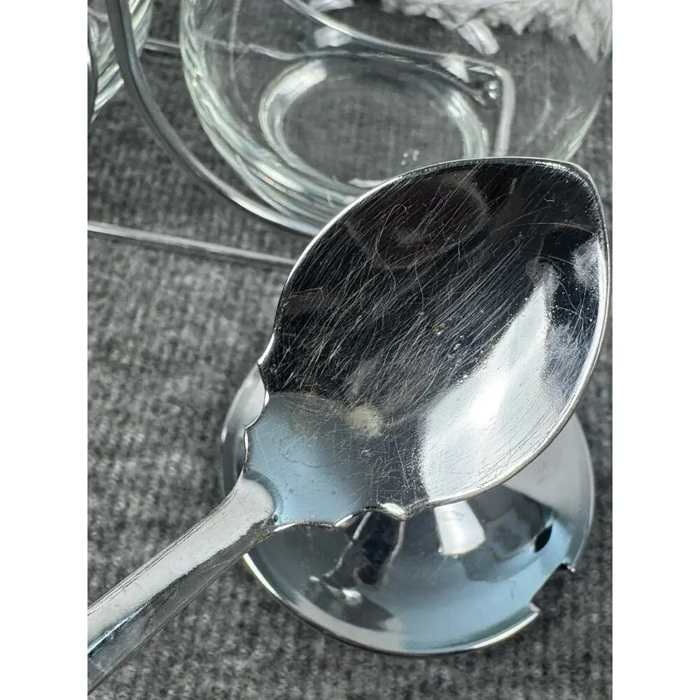 Chrome & Glass Jam/Condiment Caddy Carrier Server Mid Century Serving Set - READ